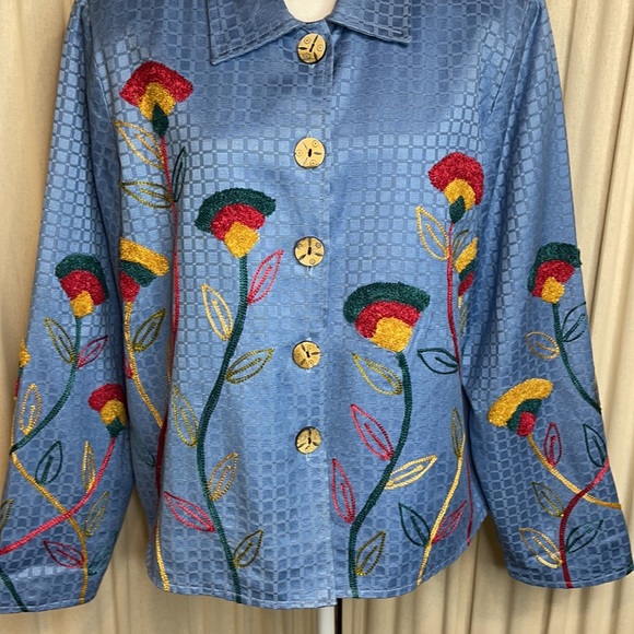 ALEX KIN- EMBROIDERED FLORAL BLAZER OR COAT SIZE LARGE RETRO STYLE - VINTAGE - Picture 3 of 14